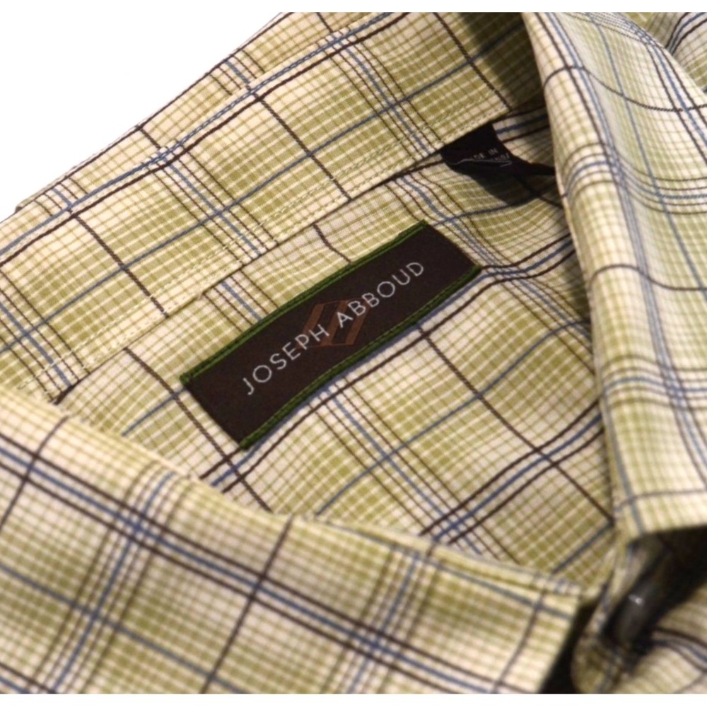 Joseph Abboud Men's Size XL Green/Beige/Brown Plaid Dress Shirt 17.5" - 36"